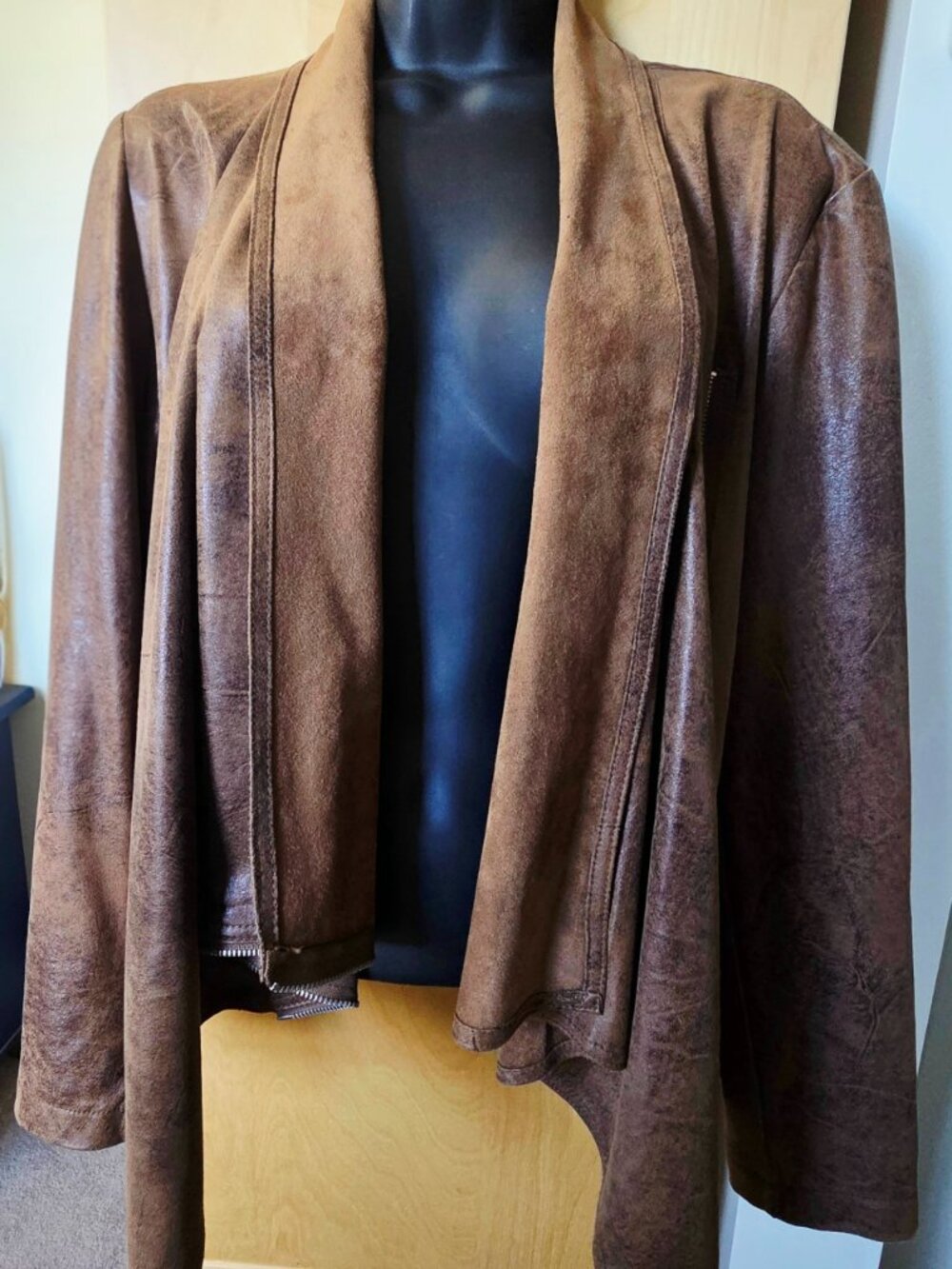 INC International Concepts Faux Suede Draped Waterfall Asymmetrical Jacket - L